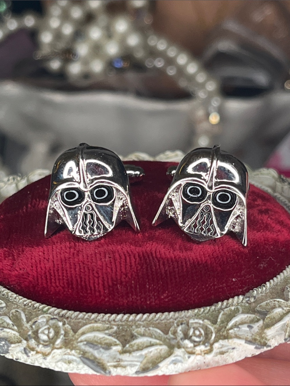 Silver Darth Vader Helmet Cufflinks - Men Accessories
